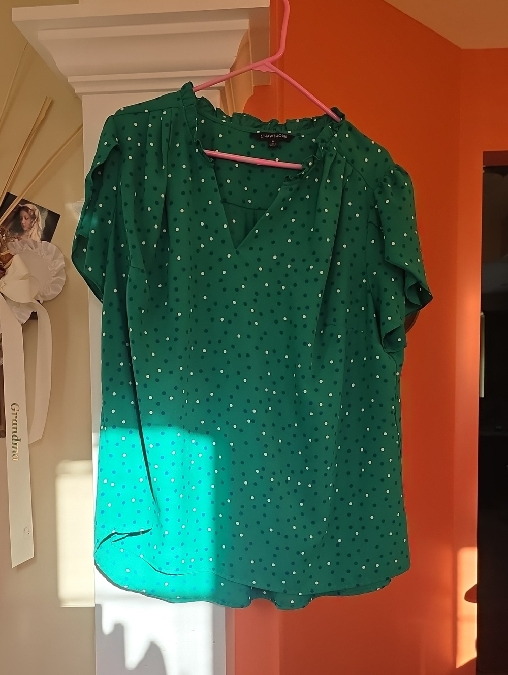 41 Hawthorn Green Polka Dot Tiffany Tulip Sleeve Blouse-STITCH FIX